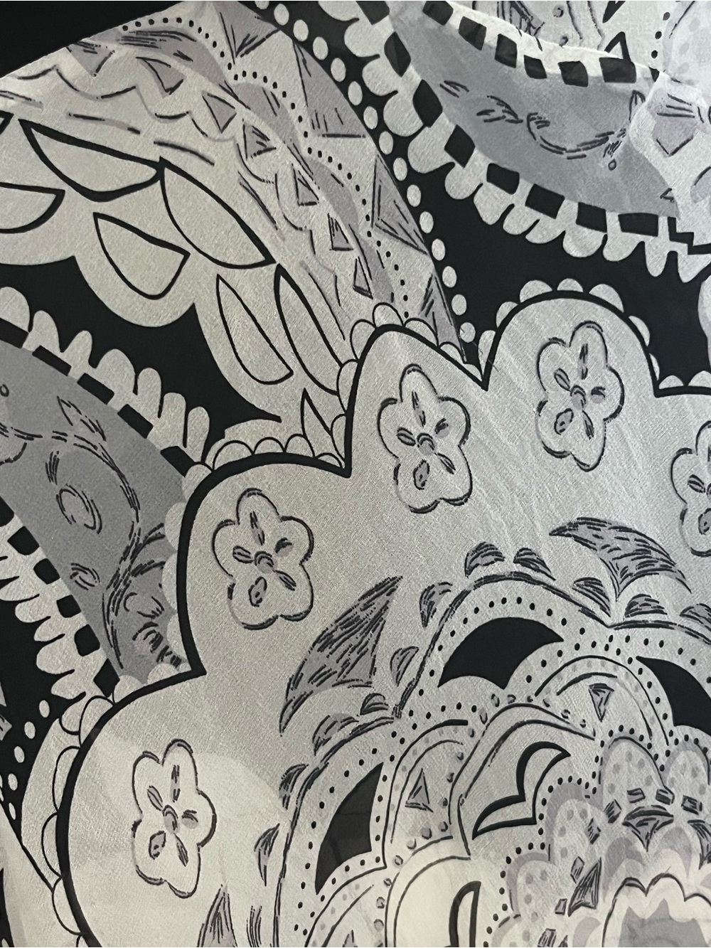 Chico's Black and White Paisley Sheer Silk V-Neck Blouse 14/16 - Picture 3 of 8